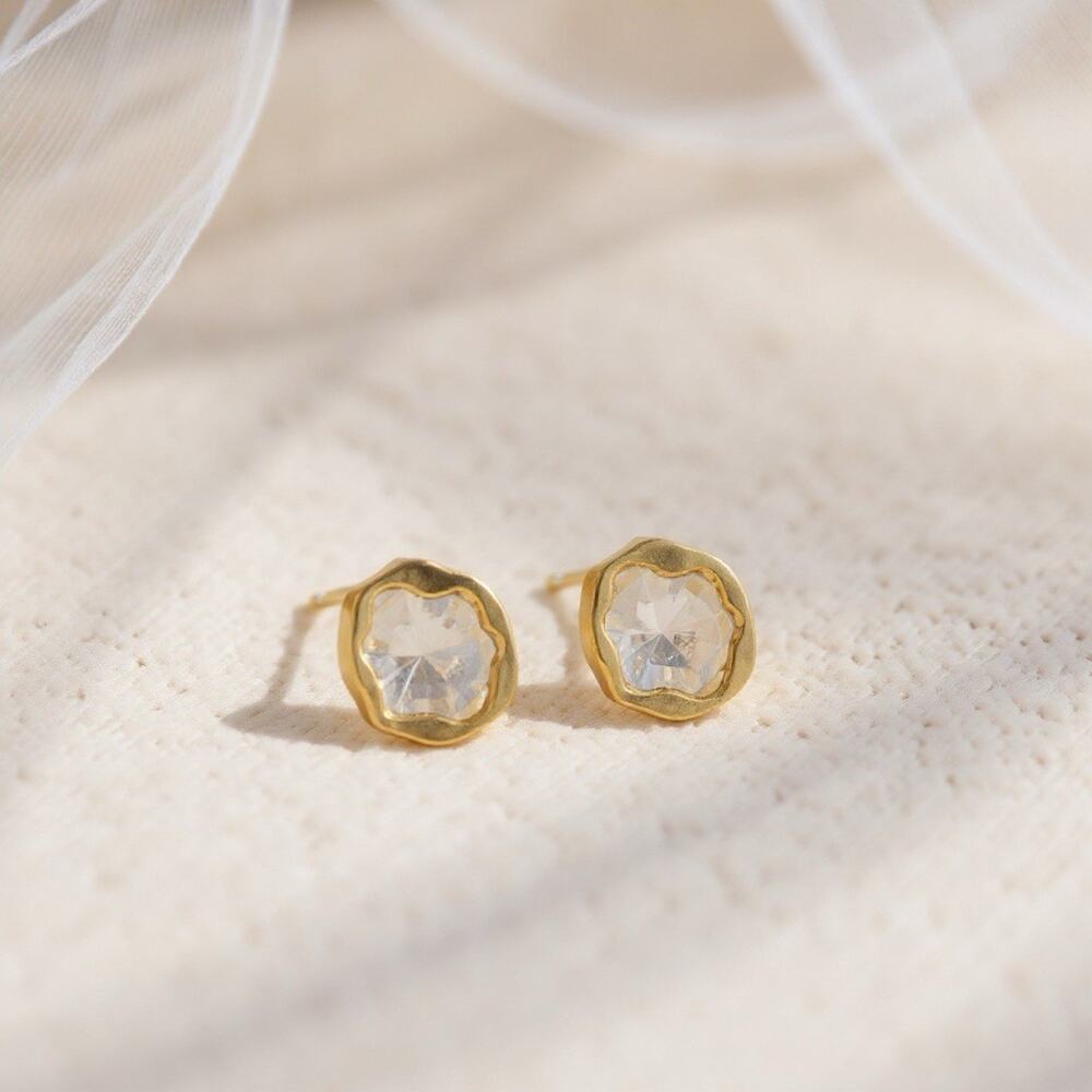 Crystal Earrings Solanales Gold Stud CZ Geometric Boho Molten Retro Minimalist